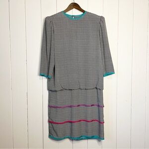 Nu-Mode Vintage Houndstood Dress With Teal and Pink Accents.